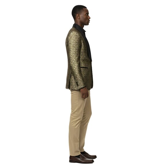 Empire™ Metallic Gold Paisley Shawl Lapel Hybrid Fit Blazer, Gold - Picture 3 of 5